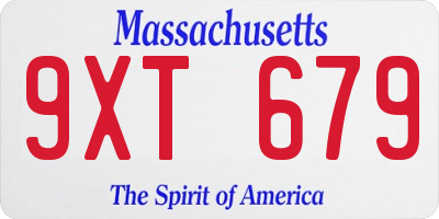 MA license plate 9XT679
