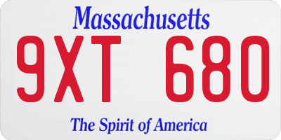 MA license plate 9XT680