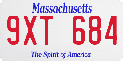MA license plate 9XT684