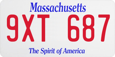 MA license plate 9XT687