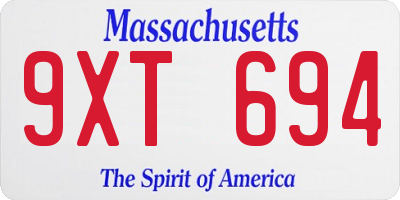 MA license plate 9XT694
