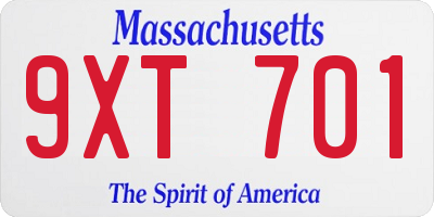 MA license plate 9XT701