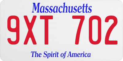 MA license plate 9XT702