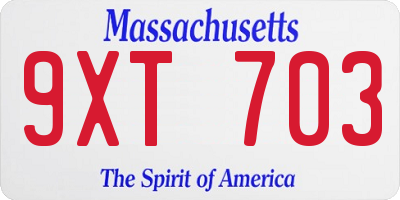 MA license plate 9XT703