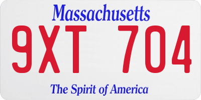 MA license plate 9XT704