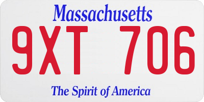 MA license plate 9XT706