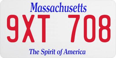 MA license plate 9XT708