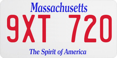 MA license plate 9XT720