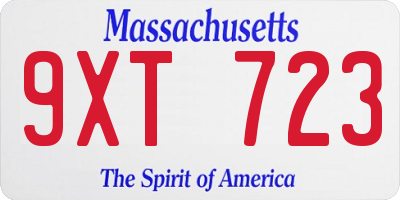 MA license plate 9XT723