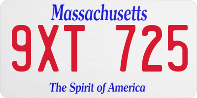 MA license plate 9XT725