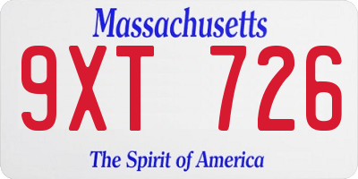 MA license plate 9XT726