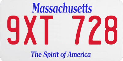 MA license plate 9XT728