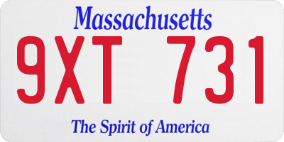 MA license plate 9XT731