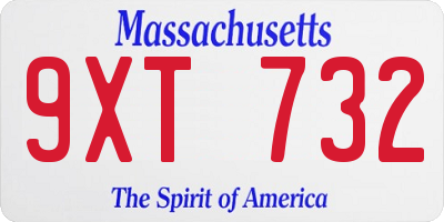 MA license plate 9XT732