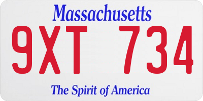 MA license plate 9XT734