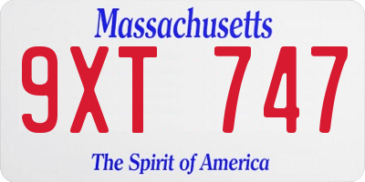 MA license plate 9XT747