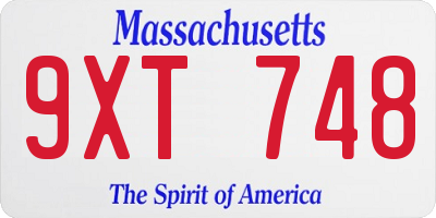 MA license plate 9XT748