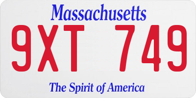 MA license plate 9XT749