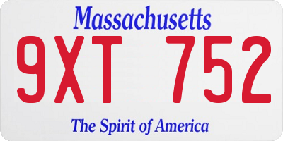 MA license plate 9XT752