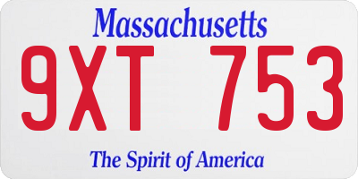 MA license plate 9XT753