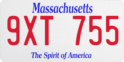 MA license plate 9XT755