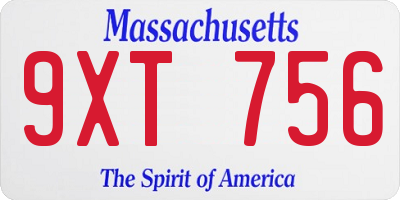 MA license plate 9XT756