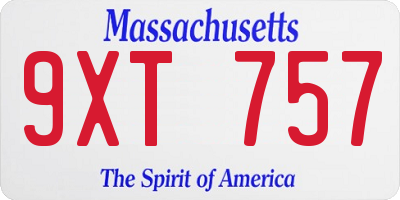 MA license plate 9XT757