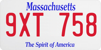 MA license plate 9XT758
