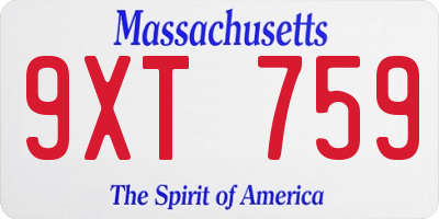 MA license plate 9XT759