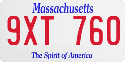 MA license plate 9XT760