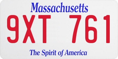 MA license plate 9XT761