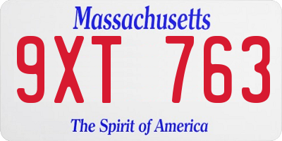 MA license plate 9XT763