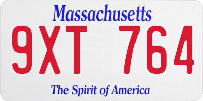 MA license plate 9XT764