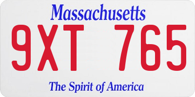 MA license plate 9XT765