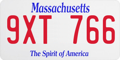MA license plate 9XT766
