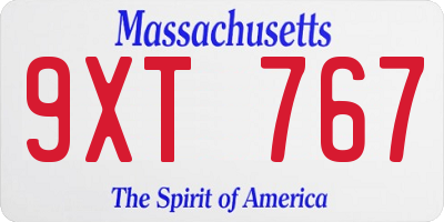 MA license plate 9XT767