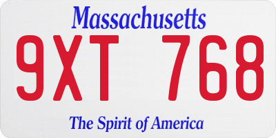 MA license plate 9XT768