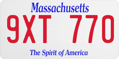 MA license plate 9XT770