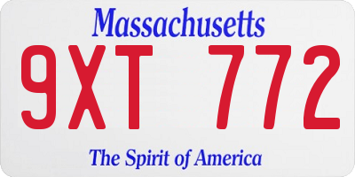MA license plate 9XT772
