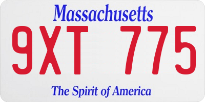 MA license plate 9XT775