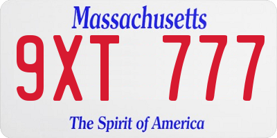 MA license plate 9XT777
