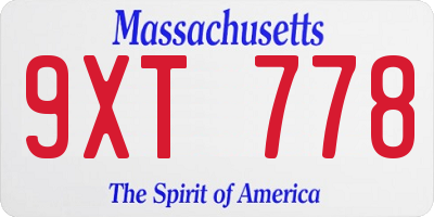 MA license plate 9XT778