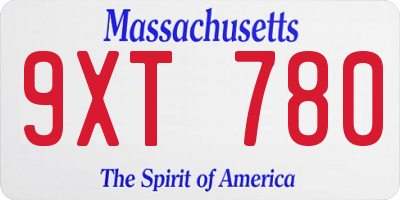 MA license plate 9XT780