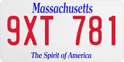 MA license plate 9XT781