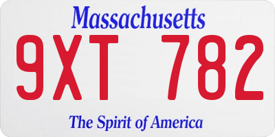 MA license plate 9XT782