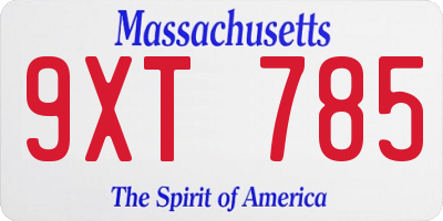 MA license plate 9XT785