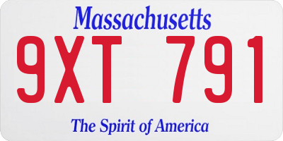 MA license plate 9XT791