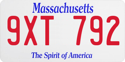 MA license plate 9XT792