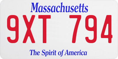 MA license plate 9XT794