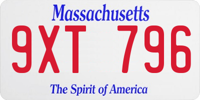 MA license plate 9XT796